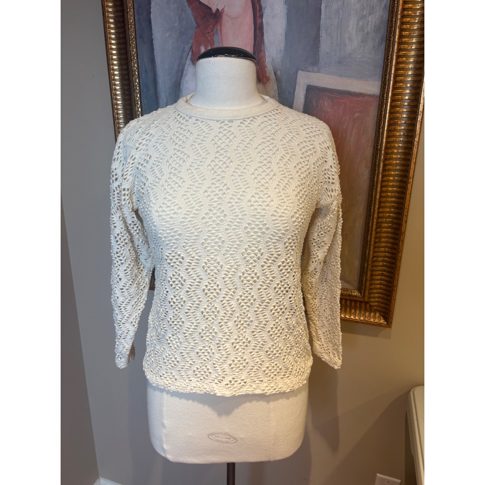 Vintage Knitwaves Crochet Knit Sweater Top Cream Ivory Boho Fairycore Large